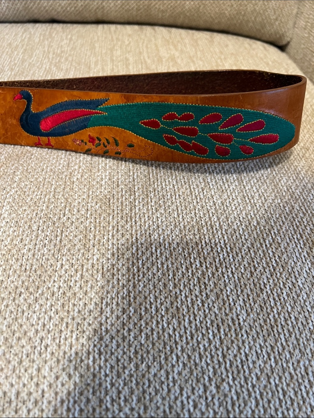 Linea Pelle Embroidered Peacock Belt | Limited Edition Vachetta Leather Handmade - Picture 2 of 10
